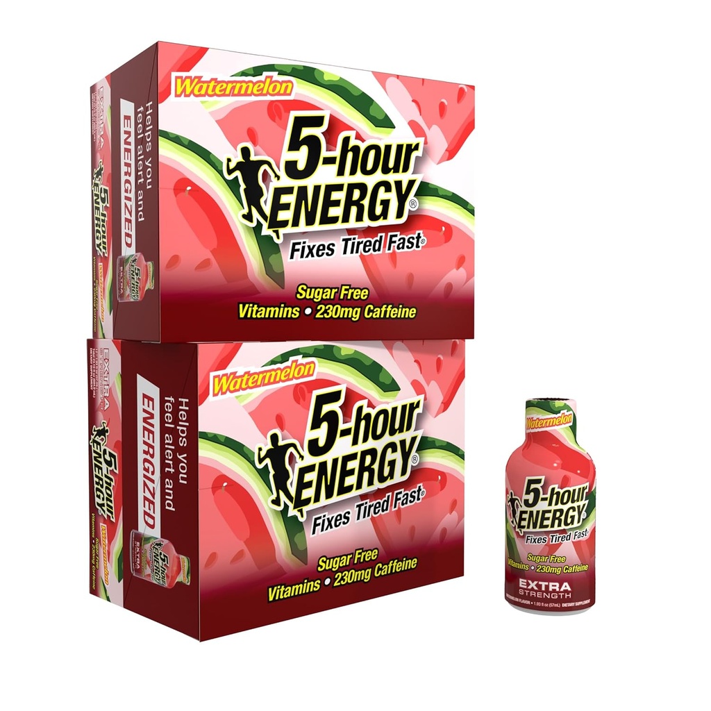 5-hodinová ENERGY Extra sila Energetické Shot, Watermelon Flavor (1,93 oz. - 24 gróf) Bez cukru a Zero kalórií, B-vitamíny a aminokyseliny, 230 mg kofeínu Energy Shot, Dietary Supplement