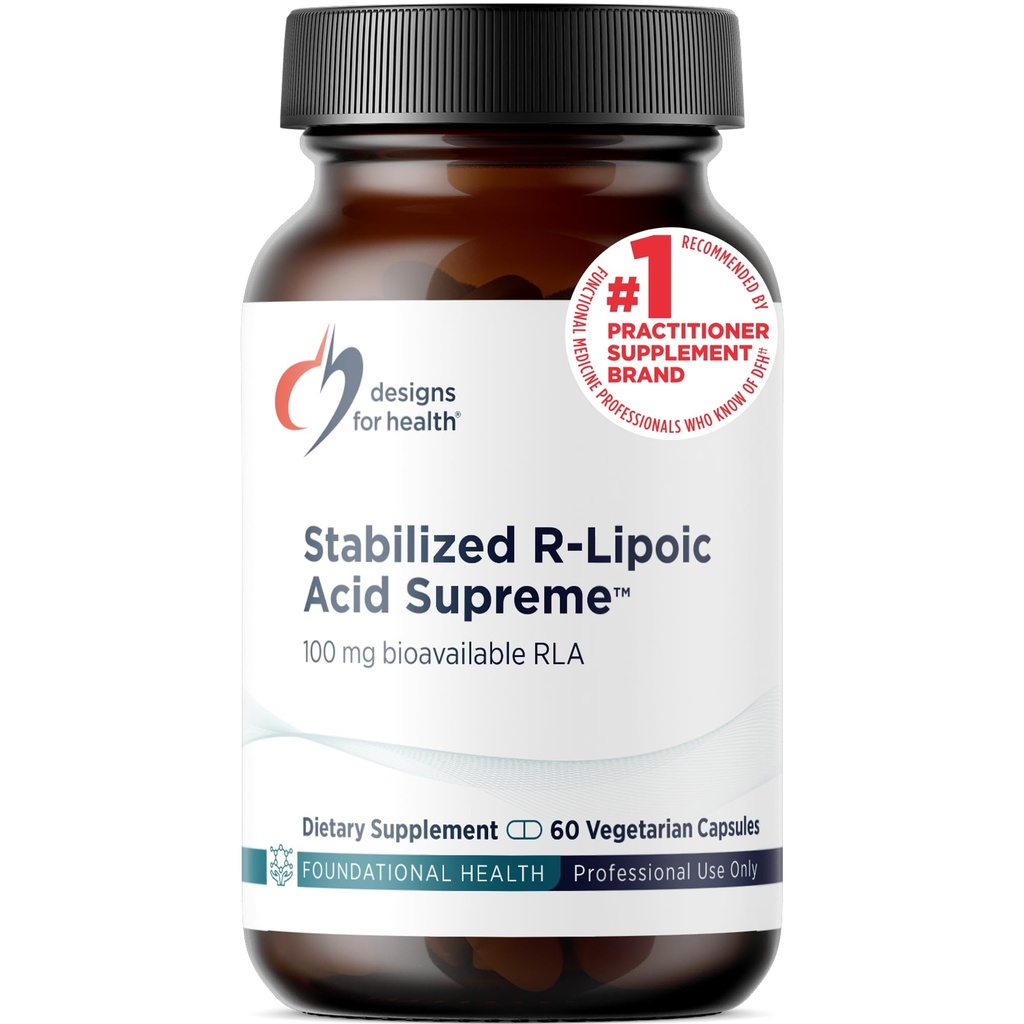 Designs for Health Stabilised R-Lipoic Acid Supreme - 100mg RLA Supplement with Taurine - Non-GMO, Gluten Free (60 Kapsule)