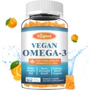 Omega-3 Gummies Potent Algae Omega Source, Boost Brain, Eye & Immune Function, s DHA a EPA Vegan & Sugar Free, Orange Flavor, 60 Počet
