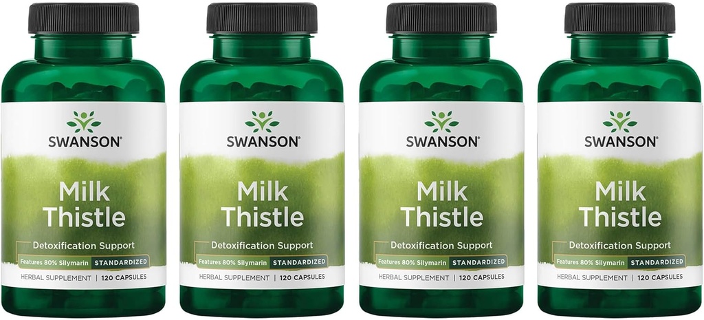 Swanson Milk Thitle (Štandardizovaný) - Bylinné Pečeň podpora doplnok w/ 80% Silymarin - Prírodná formula pomáha udržať celkové zdravie a pohodu - (120 Kapsule) (4 balenie)