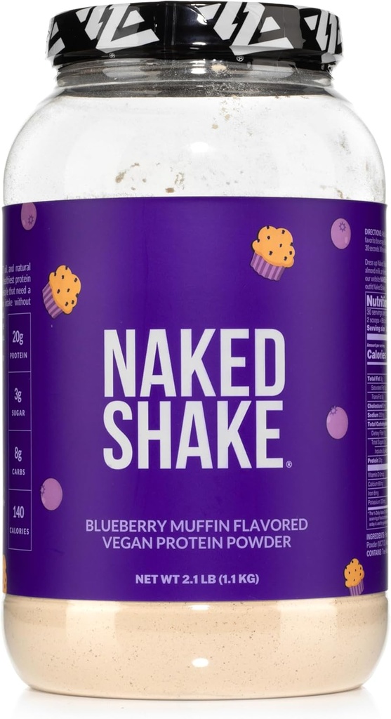 Nahý Shake - Blueberry Muffin Protein Powder - Ochutený rastlinný proteín z USA a kanadských fariem s MCT olejom, bez lepidla, bez sóje, bez GMO alebo umelých sladidiel - 30 porcií