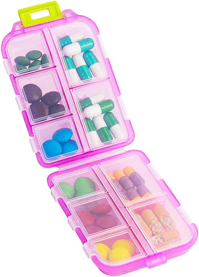 Travel Pill Organizátor, dôkaz vlhkosti Daily Medicine Dispenser Box, Malý týždeň vitamínové puzdro pre doplnok, Rybí olej, Meds, Pocket Pharmacy Cute Capsule Container 10 Compartments, Ružová