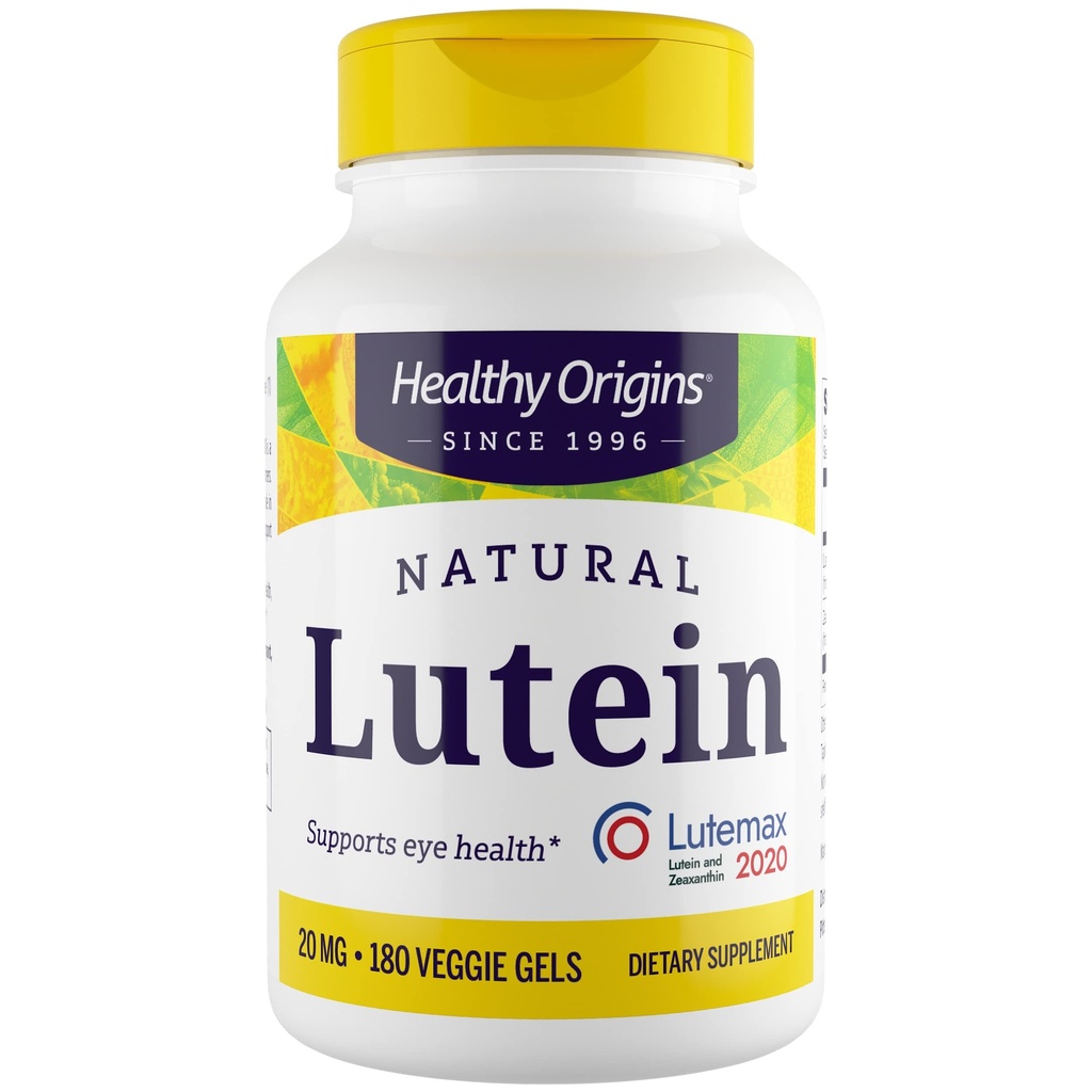 Zdravý pôvod luteínu 20 mg (Lutemax 2020 s Zeaxantínom, non-GMO, Vegan, podpora očí), 180 Veggie Gels
