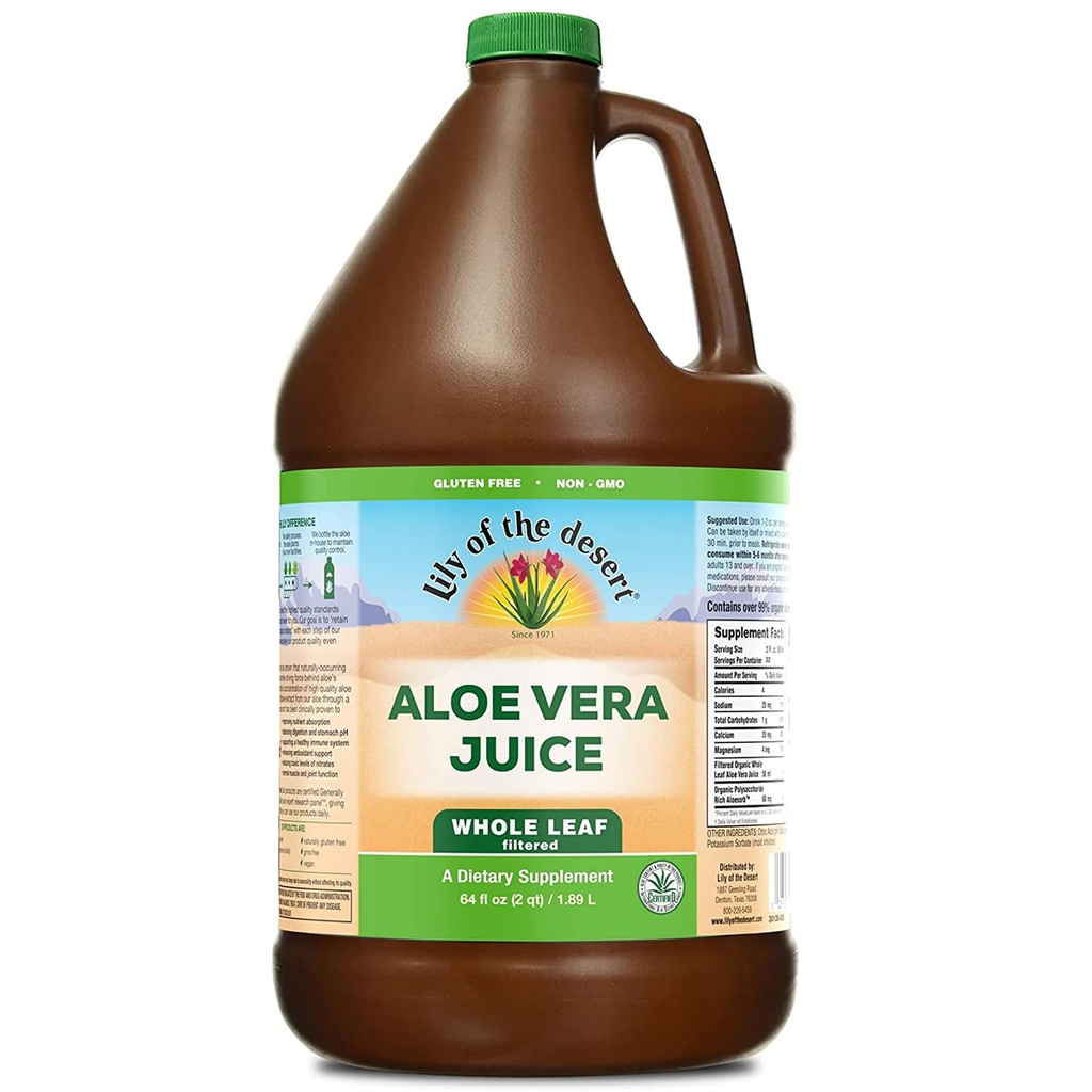 Lily z púšte Aloe Vera Juice - celý list Filtrovaný Aloe Vera Drink, Non-GMO Aloe Dusík s prírodnými tráviacimi enzýmami pre zdravie Gut, Žalúdok Relief, Wellness, Glowing Skin, 64 Fl Oz