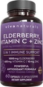 Viva Naturals Black Elderberry s vitamínom C a zinkom pre dospelých (60 počet) - Sambucus Elderberry Immune Suplement, Black Elderberry Kapsule pre dospelých, Elderberry Supplements pre ženy