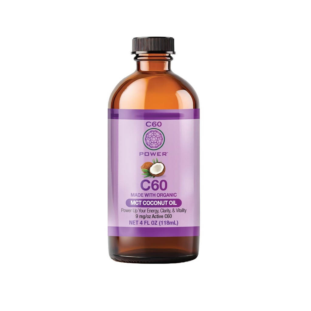 C60 Power C60 v organickom MCT kokosovom oleji - Natural Wellness Support for Men & Women, 99,99% Pure Carbon Fullerenes, Promotes Energy, Mental Clarity, & Stamina - 4 fl oz fľaša