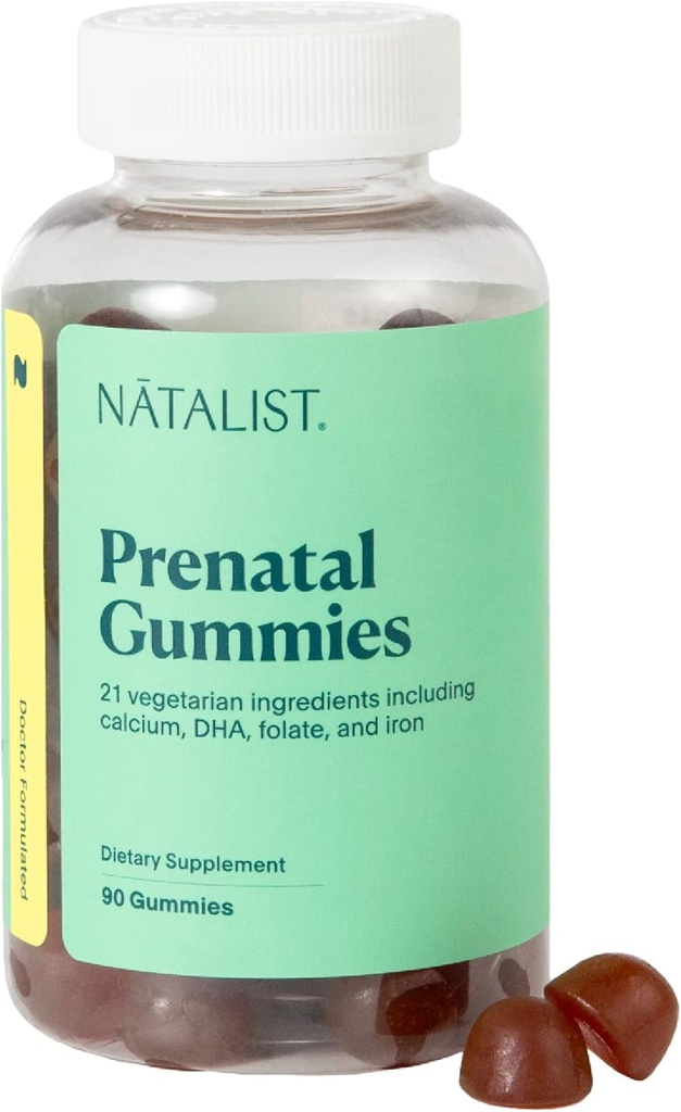 NATALIST Prenatálne Gummy pre jej denné prekoncepcie a tehotenstva Formula Dámske multivitamíny + DHA Omega-3 z Algae - zmiešané Berry, Vegetarián, Gluten-free, non-GMO - 90 Počet