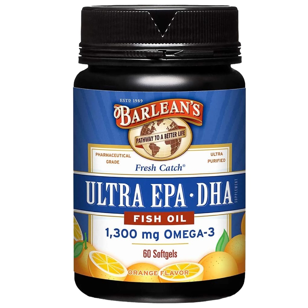 Barlean's Omega 3 Fish Oil Supplements, Supplement Softgels for Men and Women, 1300 mg Ultra EPA a DHA Mastné kyseliny, Orange Ochutené, 60 Počet