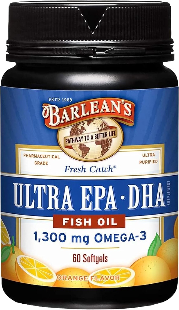 Barlean's Omega 3 Fish Oil Supplements, Supplement Softgels for Men and Women, 1300 mg Ultra EPA a DHA Mastné kyseliny, Orange Ochutené, 60 Počet
