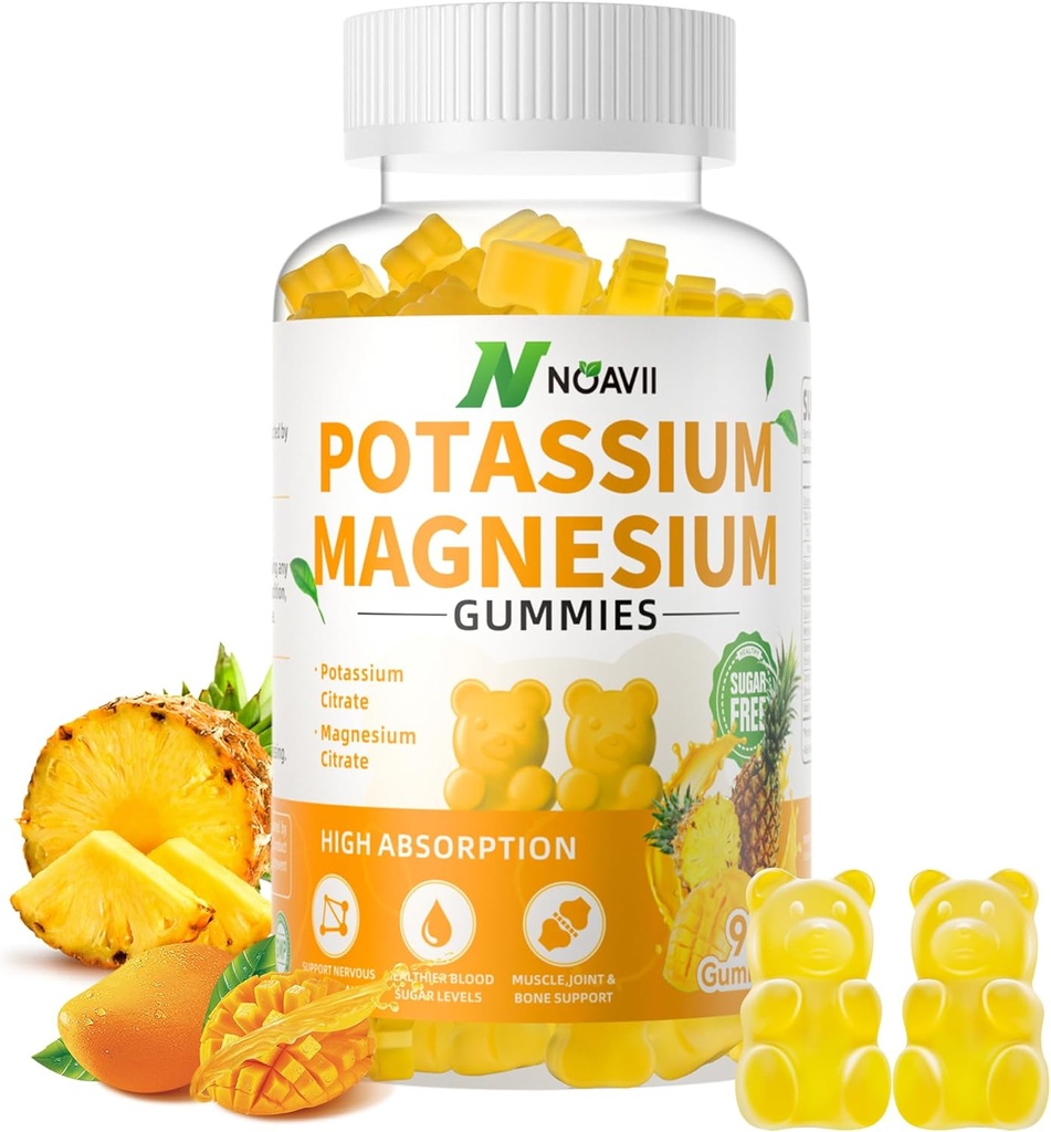 Kálium Magnézium Gumies, Nová formula Pokoj Magnézium Glycinate Gummies, Žuvacie Gummy Doplnky pre nohy Cramps & svalovina, Ananásová chuť 90 Počet