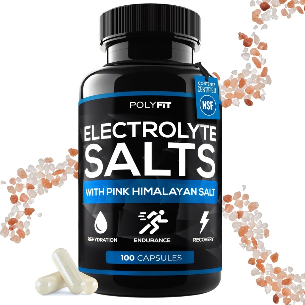 Polyfit Elektrolytové soli - 100 soľných piluliek - Electrolytes Replacement Salt Tablets for Runners - Supplement for Rapid Hydration, Recovery, and Endurance