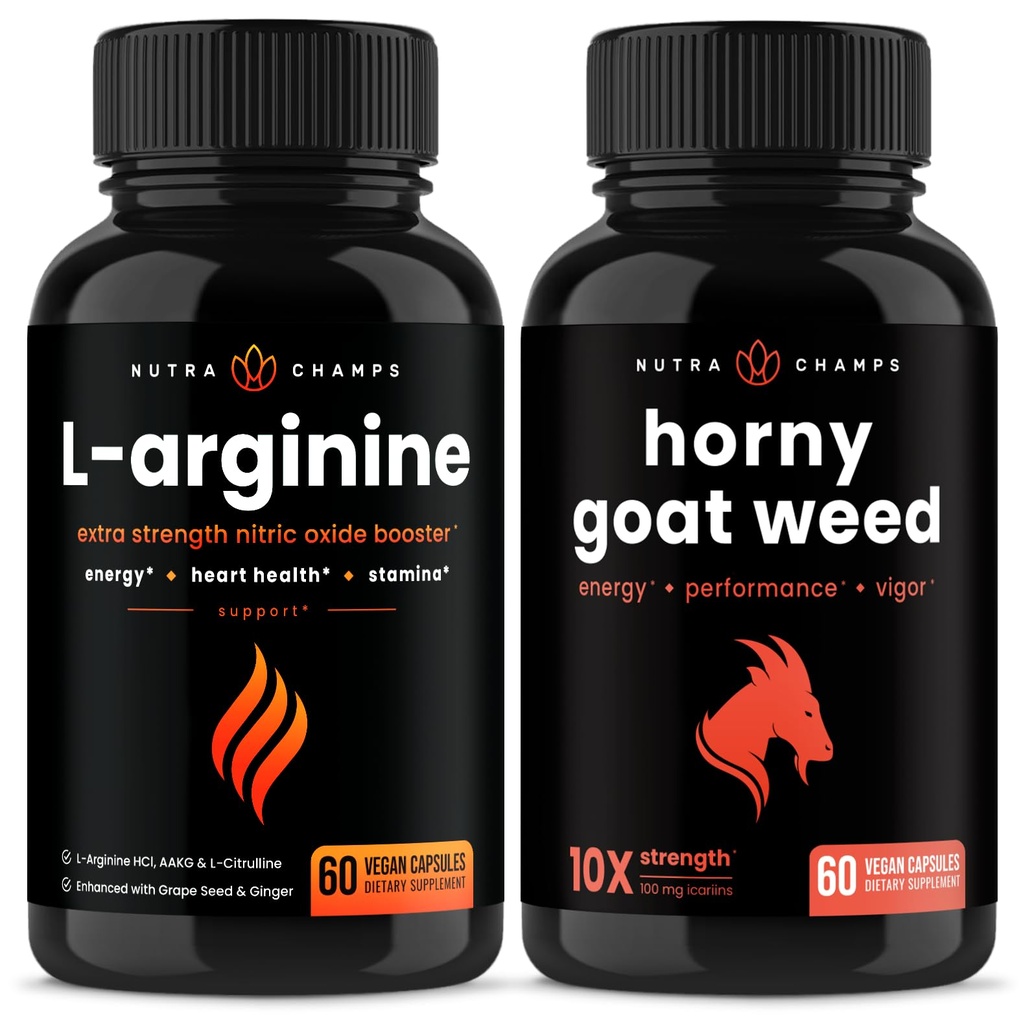 NutraChamps L-arginín Kapsule a Horny Koza Weed Kapsule 2 Balenie Bundle