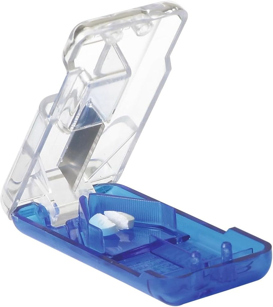 EZY DOSE Pill Cutter a splitter s vstavaným Pill Dispenser, Easy-Cut z nerezovej ocele čepele pre tablety, vitamíny, medikácie, Prenosné, Travel-Veľkosť Pilulky Cutter pre seniorov, Domáce zvieratá a denné použitie, Modrá