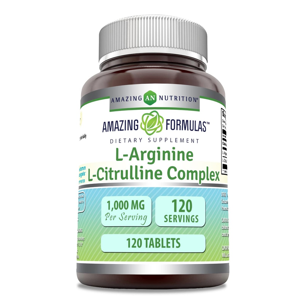 Úžasné vzorce L-Arginín/L-Citrulín komplex 1000mg 120 Tablety Doplnok Non-GMO 