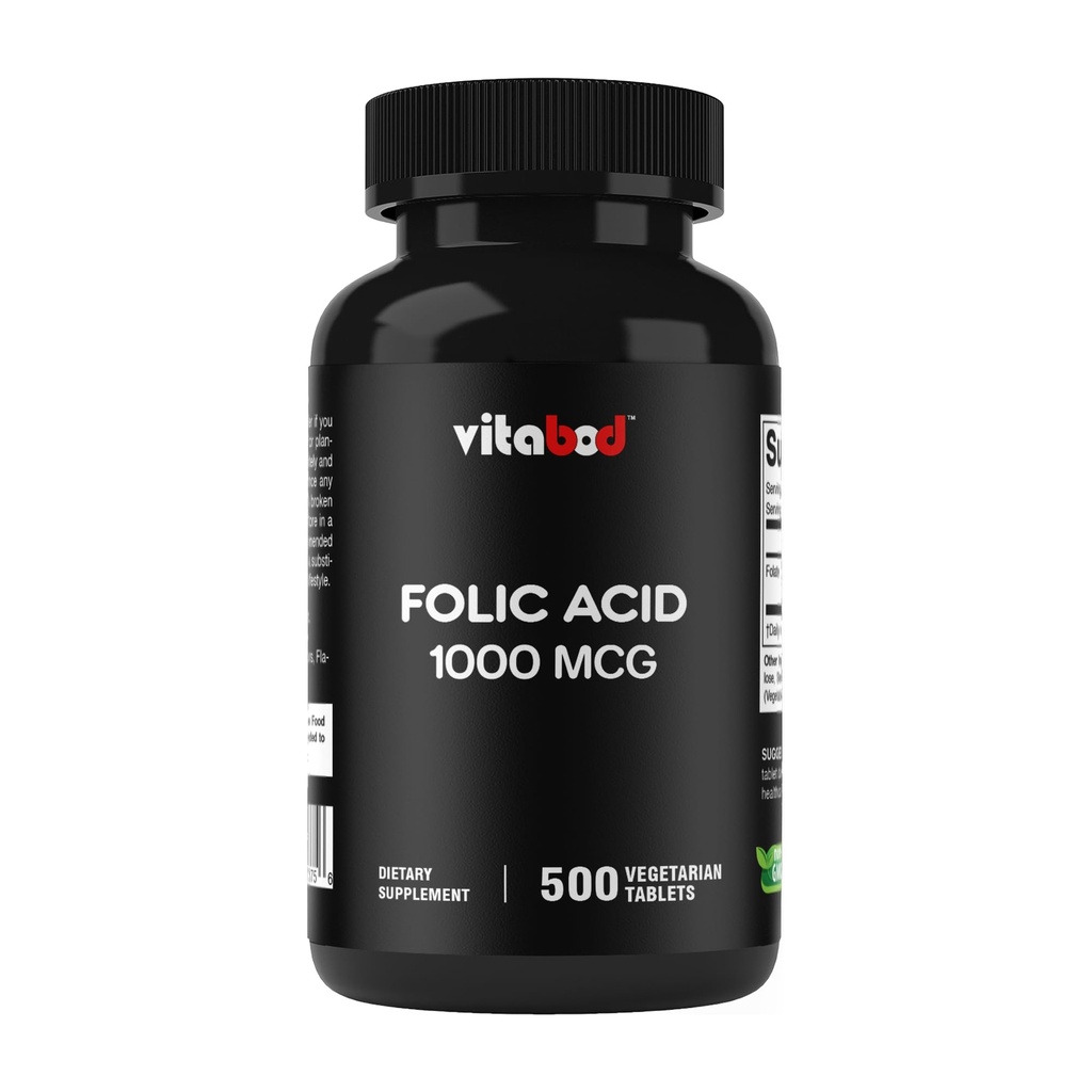 Kyselina listová 1 mg (1000 μg) (vitamín B9) - 500 vegetariánskych tabliet - esenciálny prenatálny a postnatálny vitamín