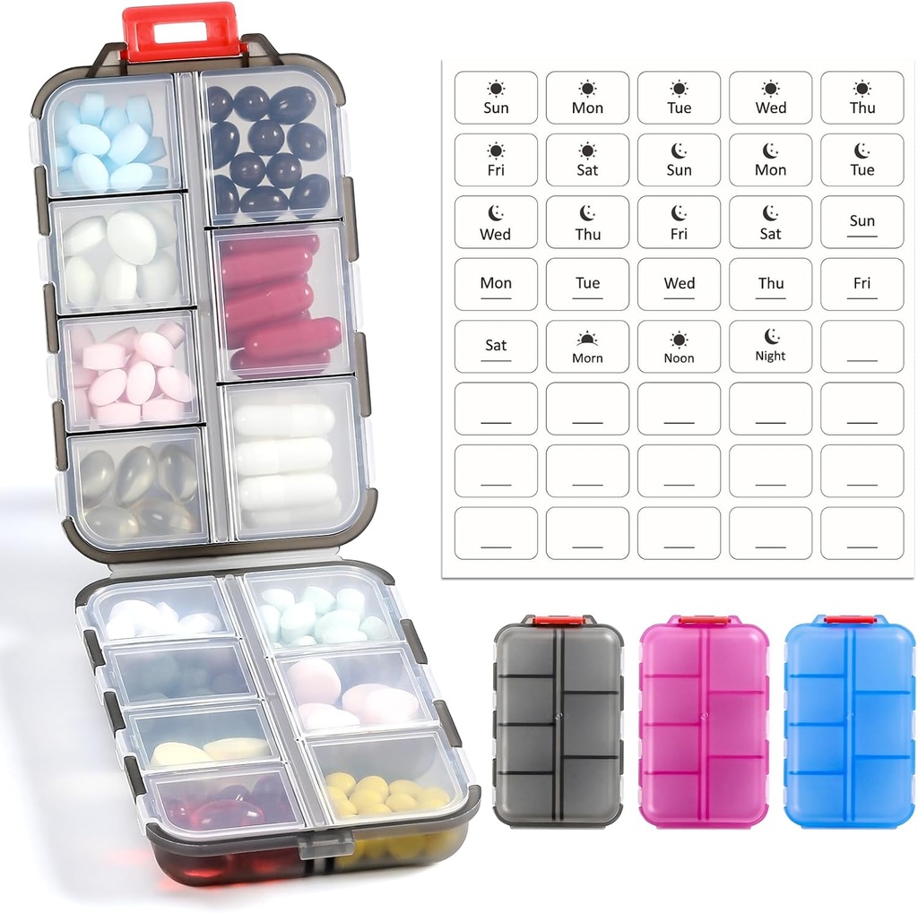 3 balenie 14 GRIDS Travel pilulky Organizátor box s labels - Travel Medicine prípad Kit - Pocket Daily Pharmacy Container - Travel Mediciation Holder Dispenser for Fish Oil Vitamín Supplement Storage - jasné