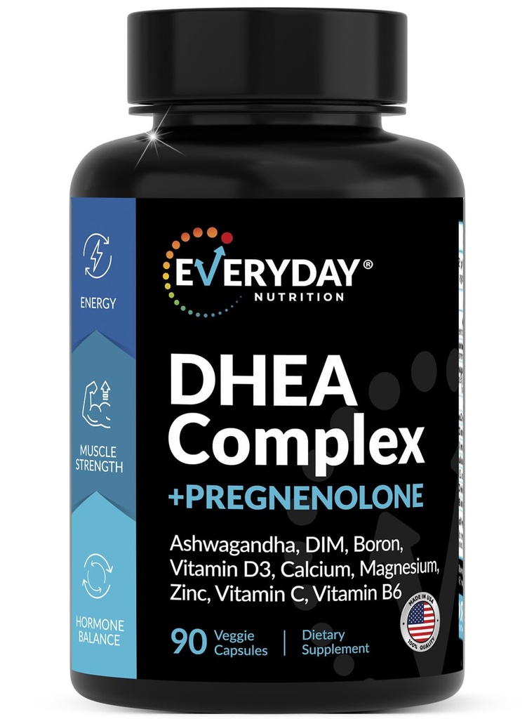 DHEA Micronized 200mg Complex with Pregnenolón 100mg Supplement for Men & Women with Ashwagandha, DIM, horčík, bór, vápnik , zinok, vitamín D3, C and B6 Hormone Support - Made in USA 90 Kapsule
