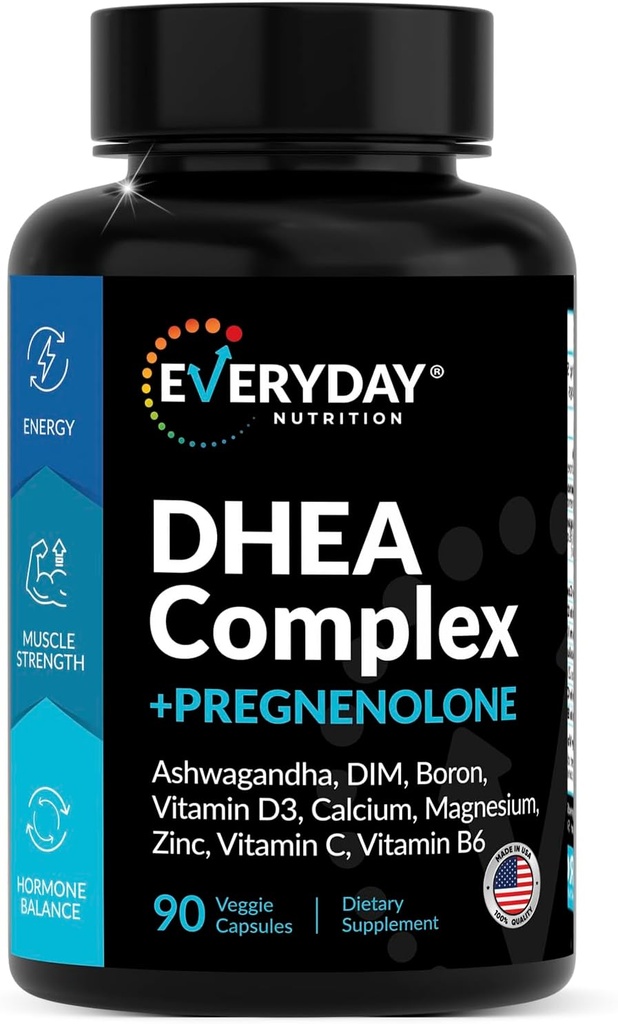 DHEA Micronized 200mg Complex with Pregnenolón 100mg Supplement for Men & Women with Ashwagandha, DIM, horčík, bór, vápnik, zinok, vitamín D3, C and B6 Hormone Support - Made in USA 90 Kapsule