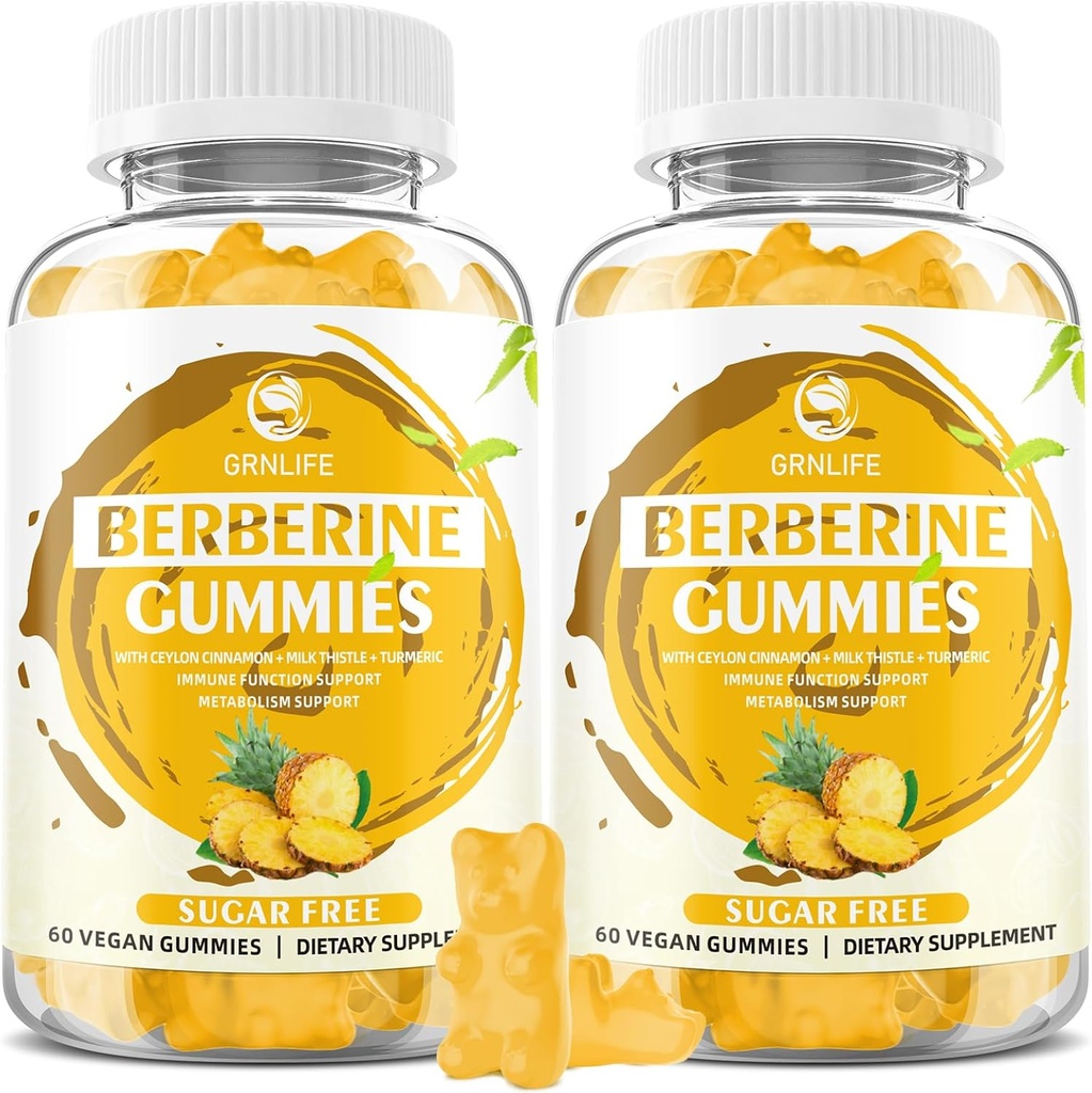 Berberine Gumies with Ceylon škorica 1500mg High Potency Berberine HCL Supplement for Immune and Replacement Support, Sugar Free, Ananásová príchuť - 120 Počet
