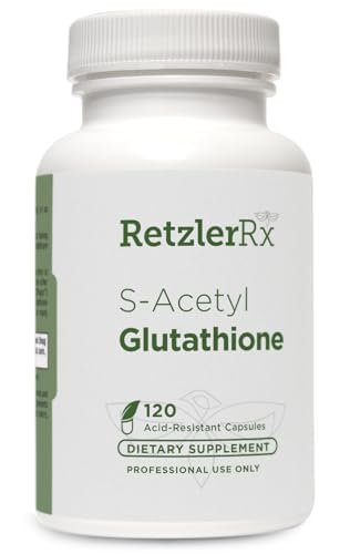 RetzlerRx S-Acetyl Glutatión Supplement 100 mg. per Capsule, Made in USA - 120 Acid-Resistant Capsules - Antioxidant Support - Non-GMO, Soy & Gluten-Free / Bergaflow®, Pharmaceutical Grade