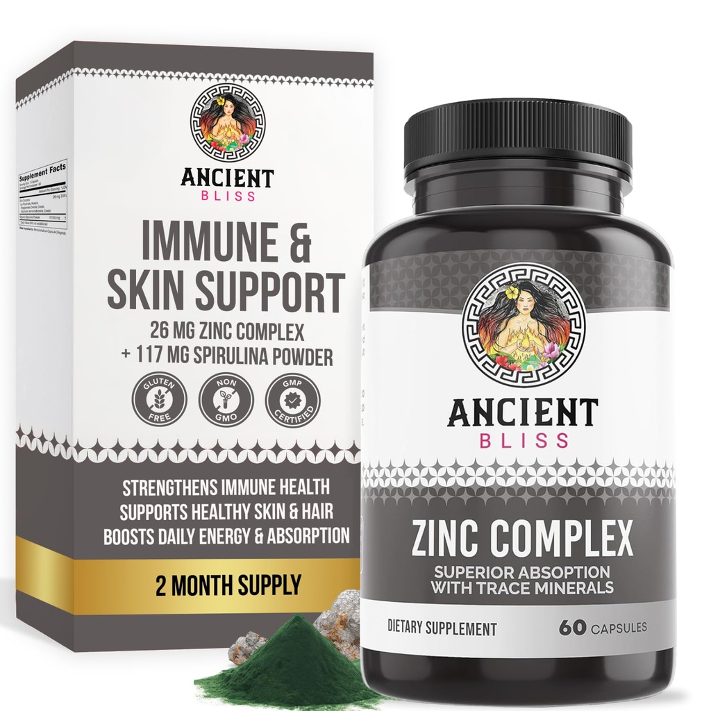 Zinkový komplex Kapsule s posilnenou absorpciou, Antioxidant a Immune Suplement, Zinkový doplnok pre mužov a ženy podľa starovekej blaženosti (60 kapsúl)