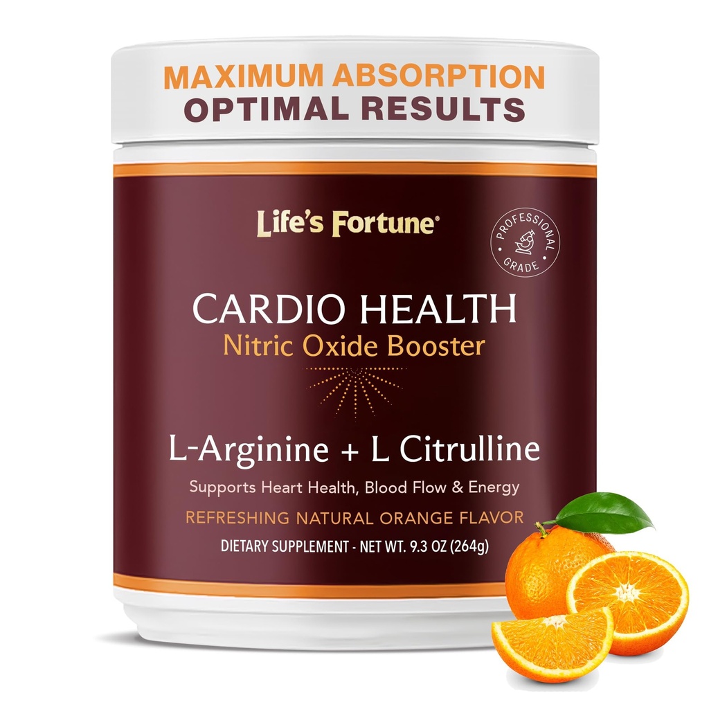 Life's Fortune 5000mg L- Arginine Supplement Powder & 1000mg L-Citrulín, High Potency Nitric Oxide Health Booster, vytrvalosť, cvičenie výkon, prírodná Orange chuť (20 Servings)