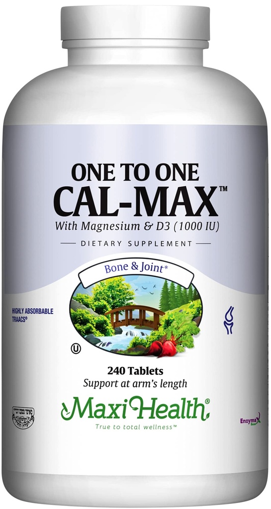 Maxi Health 500 mg kalcium doplnok s vitamínom D3 (1000 IU) a horčíkom (500 mg) - kosť, zuby a spoločná podpora pre mužov a ženy - 240 tabliet