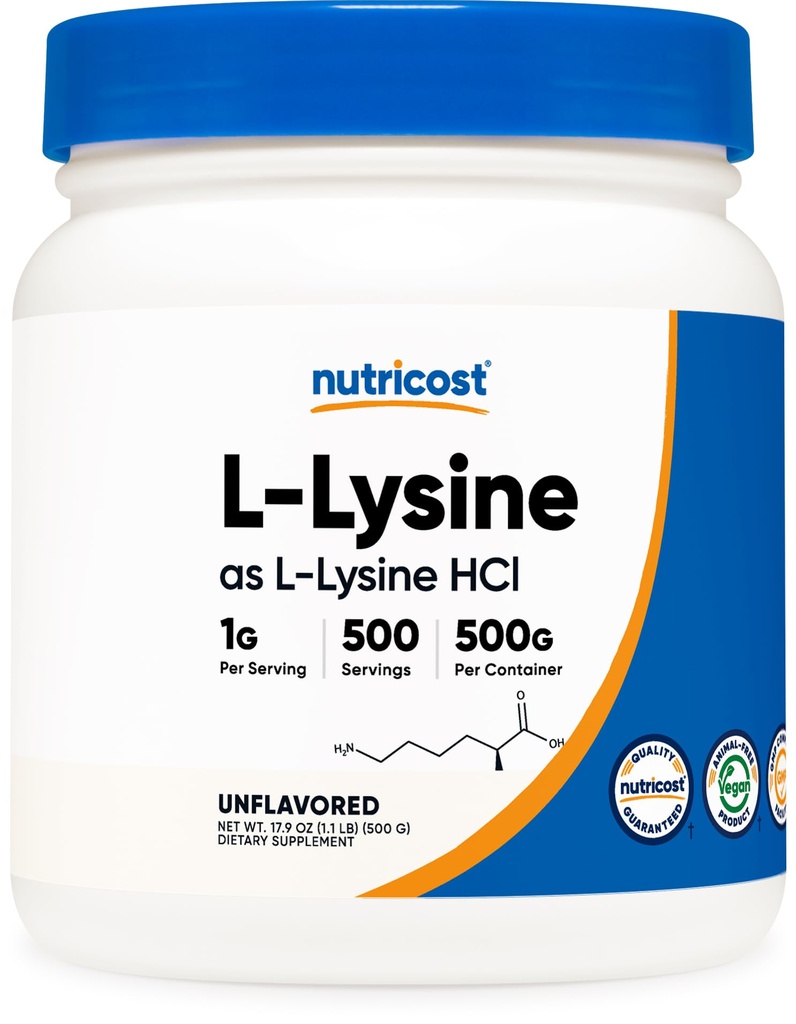 Nutricost L-lyzín prášok 500 gramov - čistá L-lyzín, non-GMO, bez lepku