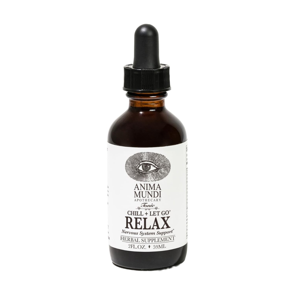 Anima Mundi Apothecary Relax Tonic Nervisive System Support - Natural Calm Aid & Mood Enhancer - Dosiahnuť úľavu od stresu s citrónovým balzamom, mučenkou, harmanček, Ashwagandha Root & Lavender (2 fl oz)