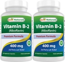 Najlepšie prírodné vitamín B2 (Riboflavin) 400mg - Migréna Relief - Veggie Kapsule - Conezyme Precursor - 120 Počet (120 Počet (Stock of 2))
