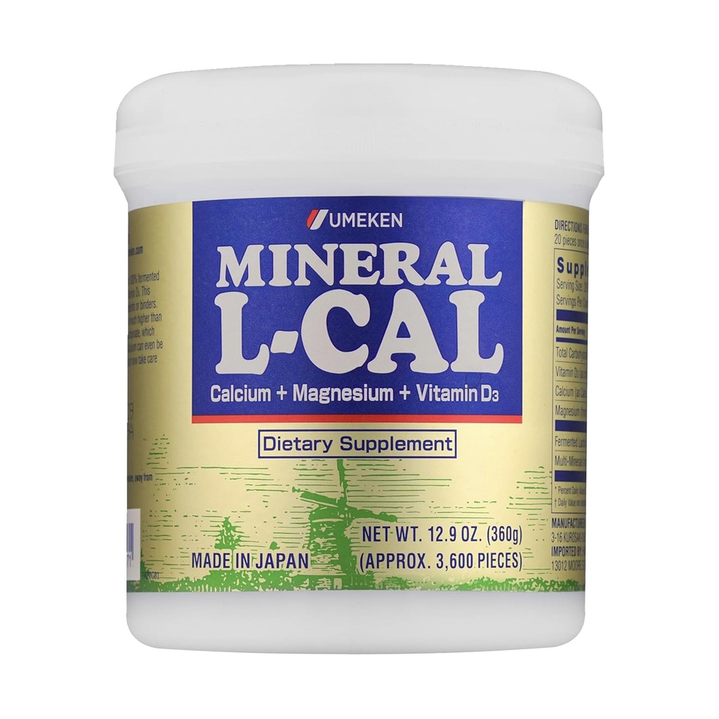 Umeken Minerálny L-Cal Vápnik s vitamínom D3, 6 mesiacov, vo vode rozpustná guľa formát s horčíkom a minerálmi, rýchle vstrebávanie horčík D3 doplnok, 3 600 guličiek, 360 g, balenie 1