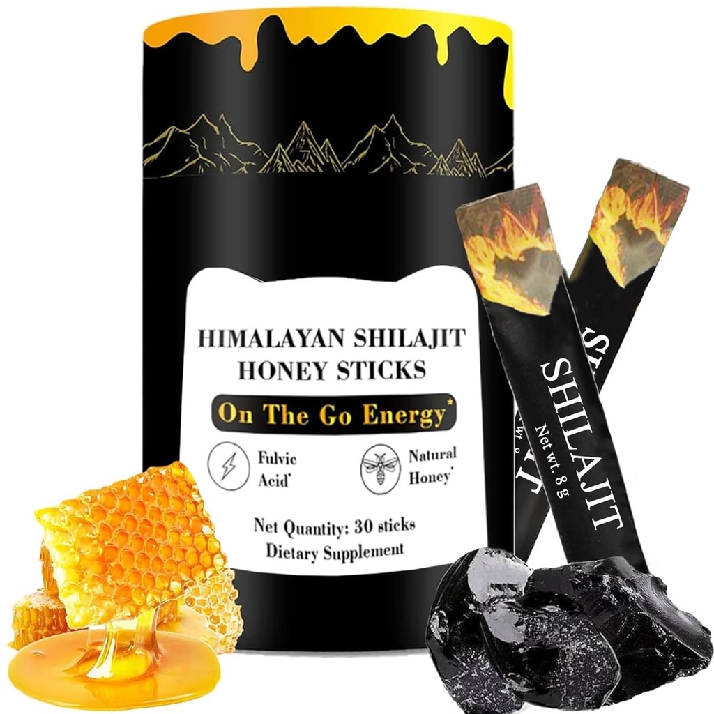 Shilajit Honey Sticks, Himalayan Shilajit Honey Sticks, Pure Himalayan Resin, Honey & Saffron, 30 High Absorbtion Sticks for Energy, Strength & Cognitive Support