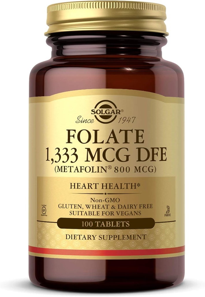 Solgar Folate 1333 MCG DFE Metafolin® 800 mcg Tablets, Original, 8 Ounce