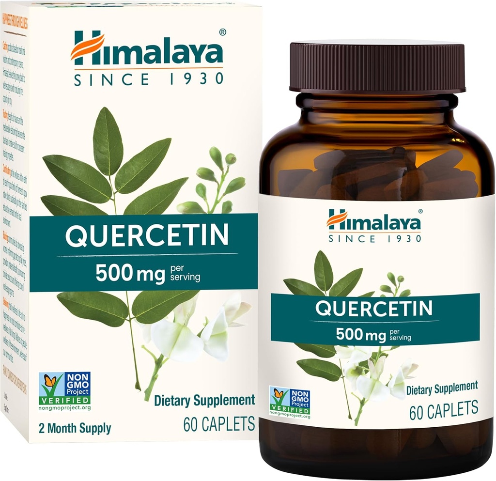 Himalája Quercetin Supplement for Plant-Based Bioflavonoid Support and Daily Wellness, Antioxidant and Immune Support, 500 mg, Non-GMO, 60 Vegetariánskych Caplets, 2 mesiace dodávky
