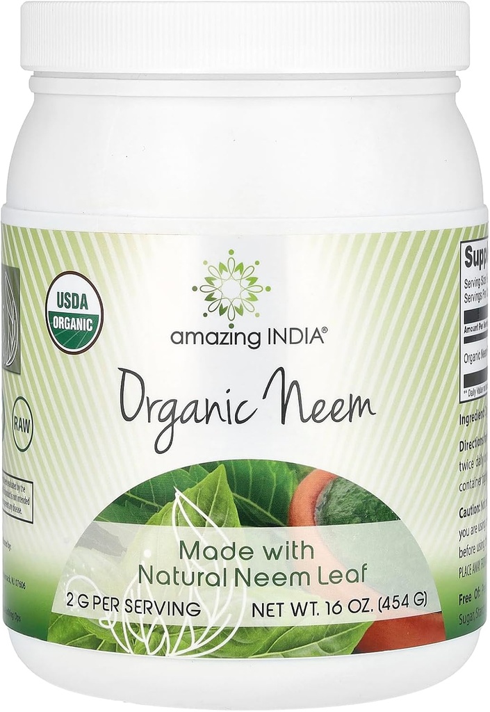 Amazing India USDA Certified Organic Neem Powder (non-GMO) 16oz - Podporuje čistenie krvi, zdravá imunita a zdravá koža