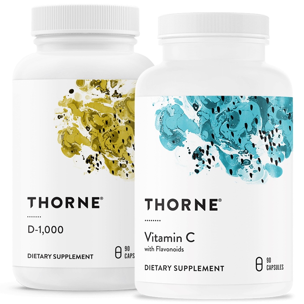 THORNE - Imunitná podpora Combo - Vitamín D3 a vitamín C zmes pre zdravú imunitnú funkciu - 30 až 90 porcií