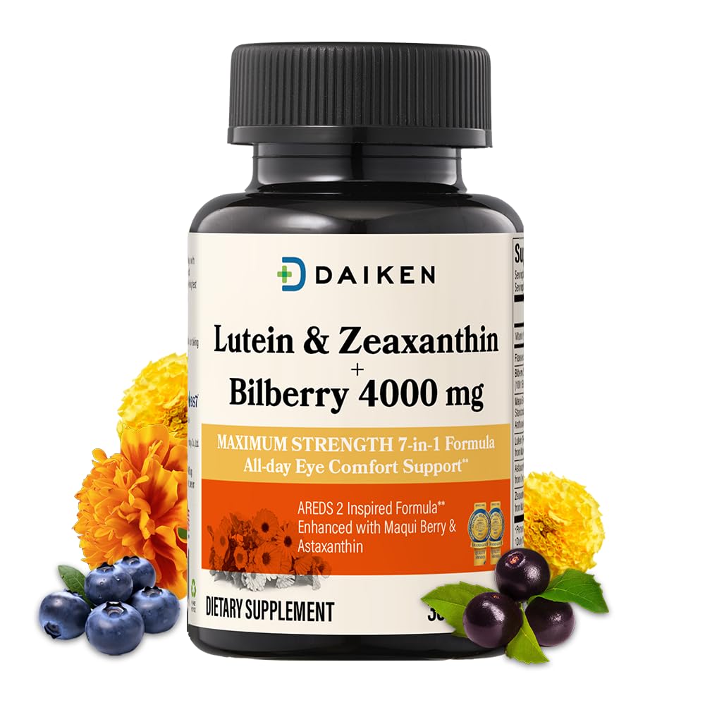 DAIKEN Lutein a Zeaxantin Doplnky, AREDS 2 inšpirované vzorec s astaxantínom, Maqui Berry, čučoriedky, ľanový olej a vitamín E, 30 Softgels