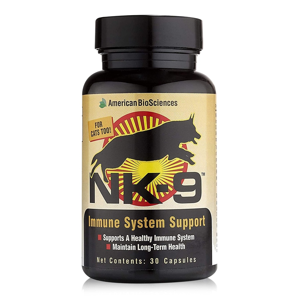 American BioSciences NK-9, AHCC Dodatok pre psy a mačky - Dietary Supplement to Support Immune System - Made for Pet's Immune Defense - 30 Kapsule, 250 mg/kapsule