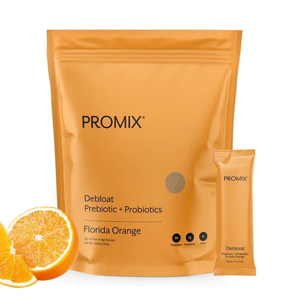 ProMix Nutrition Debloat Prebiotiká a probiotiká s Baobab - bohaté na vitamín C, Bloating Relief, Immune Support - Orange - 30 porcií (Pack of 30)
