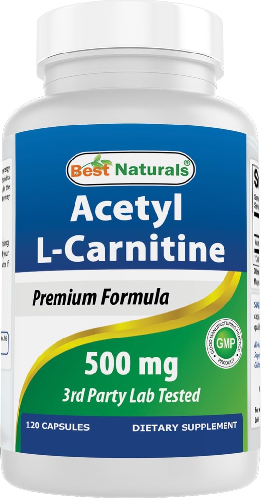 Najlepšie Naturals Acetyl L-karnitín (ALCAR) 500mg, 120 Kapsule, 120 Servings - Non-GMO a lepidlo zadarmo, 1 Kapsule per Serving