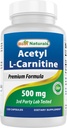 Najlepšie Naturals Acetyl L-karnitín (ALCAR) 500mg, 120 Kapsule, 120 Servings - Non-GMO a lepidlo zadarmo, 1 Kapsule per Serving