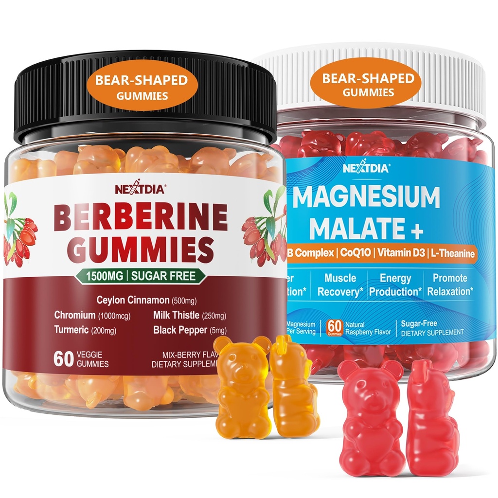 2Pack Berberine Supplement Gummies 1500mg + 2Pack Magnézium malate s CoQ10-100mg Gummies
