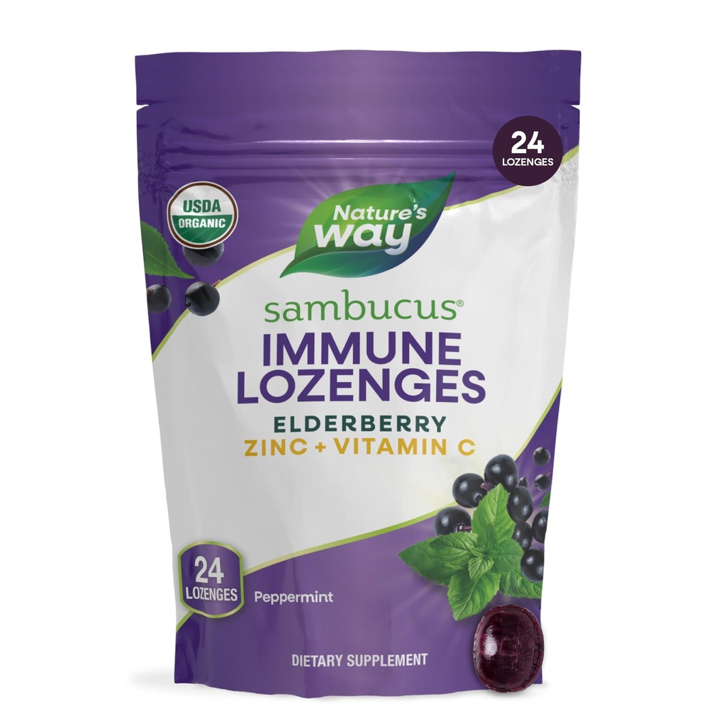 Príroda a spôsob Sambucus Zinok Lozenges s bazami a vitamínom C, Peppermint Ochutené, 24 Lozenges
