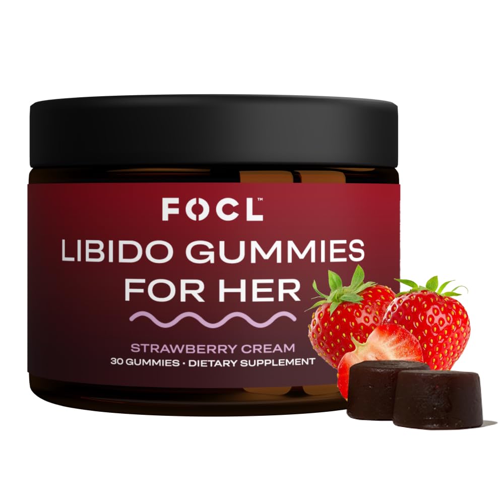 FOCL Žena Libido Booster pre ženy - Boost Desire, Arousal, Energy, pomáha podporovať Hormone Balance - Horúca kozia burina, senovka grécka a zelený čaj (30 Gummies Jahodový krém)