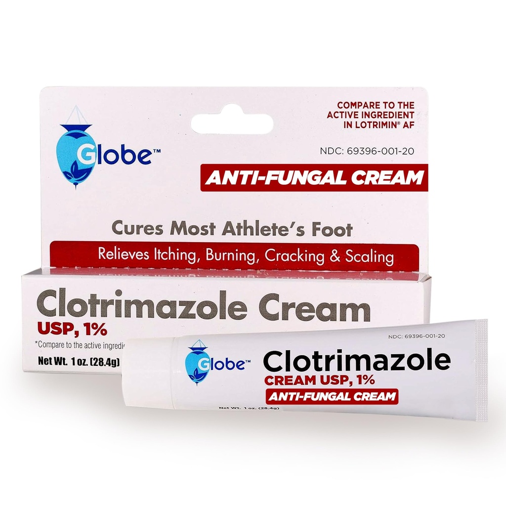 Globe Clotrimazol antimykotický krém 1% USP (1 oz), proti plesňová liečba, uľavuje svrbenie, pálenie, praskanie a scaling spojené atléty nohy, Jock svrbenie, Ringworms a ďalšie