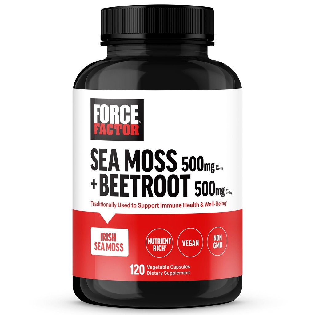 FORCE FACTOR Irish Sea Moss + Repa Root Supplement to Support Imunity, Circulation, Natural Energy, Heart Health, with Antioxidants, Non-GMO, Vegan-Priatelia, Soy-free, 120 Rastlinné kapsule