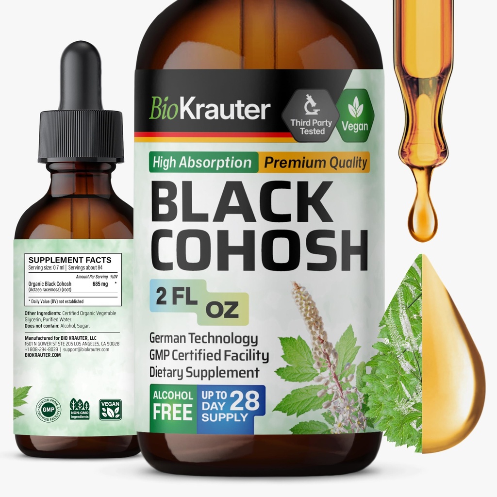 BIO KRAUTER Black Cohosh Root Tinture - Vegan Black Cohosh Doplnky Ženy Podpora - Alkohol a cukor bez - 2 Fl.Oz.