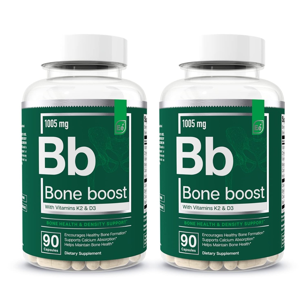 Základné prvky Bone Boost Bone Health Supplement - Bone Support and Calcium Supplement with Vitamin D 3, K2, Cissus Quadrangularis for Bone Strength - 180 Kapsule (60 Day Supply) (2-Pack)