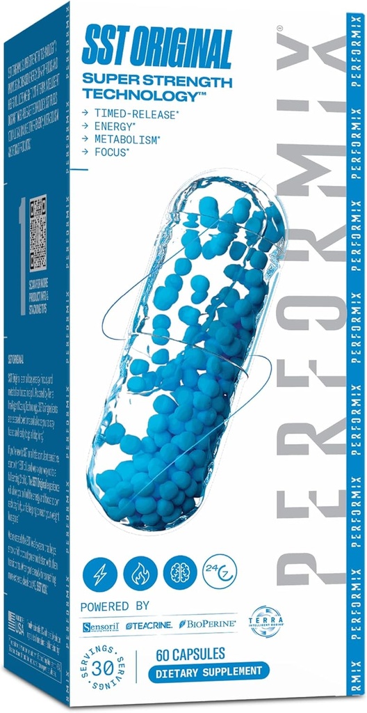 PERFORMIX - SST Original - Pre Cvičenie - 250 mg kofeín - Doplnky energie - No Crash - Fitness ciele - Nootropic - Timed-Release for All Day Focus, Mood & Energy Boost - Muži a ženy - 60 Kapsule