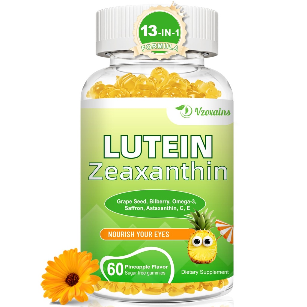 luteín 20 mg s zeaxantinovými gummiami, luteínom a zeaxantínom v doplnkoch s očnými vitamínmi C, E, čučoriedkami pre zdravie očí - 60Cts